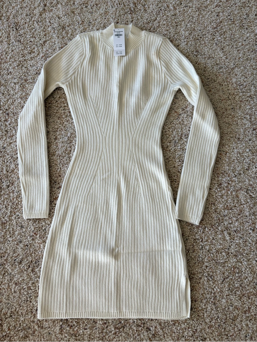 Hollister Cream Ribbed Long-Sleeve Bodycon Dress